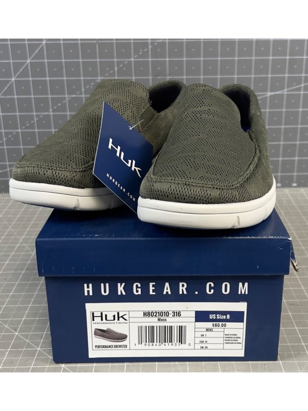 HUK Men's Brewster Slip-On Wet Traction Fishing & Deck Shoes Moss Sz. 8 New~~
